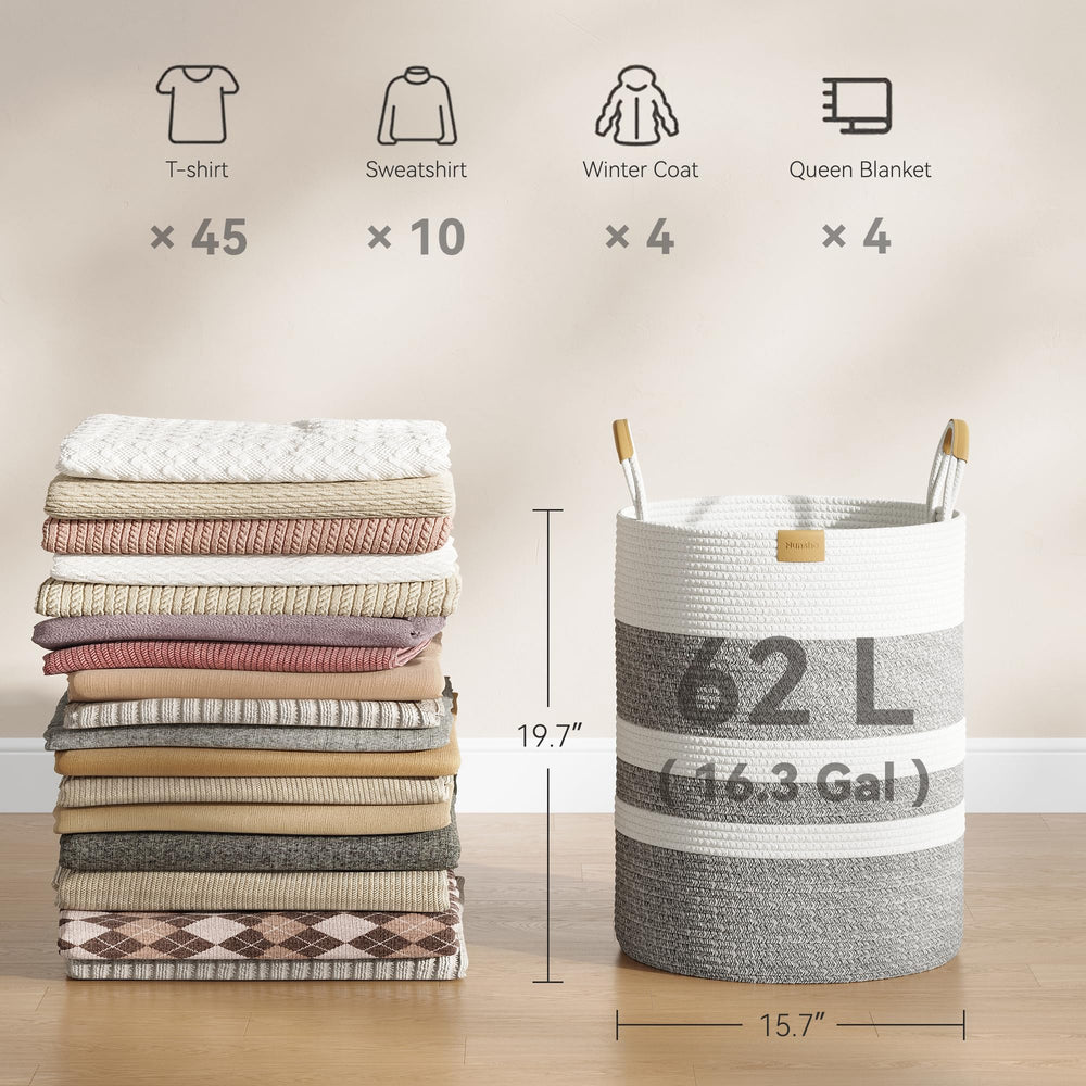 Nunsino 62L striped hamper folded storage option helps keep spaces tidy