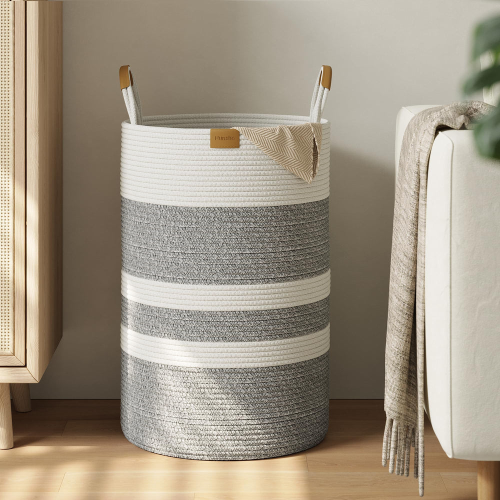 Nunsino 75L striped laundry hamper capacity shown for family laundry organization