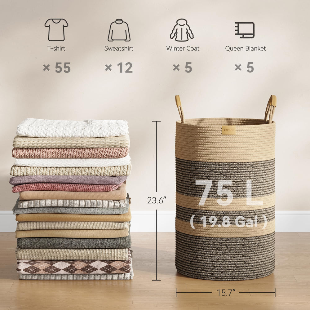 Nunsino 75L striped laundry hamper in-bedroom offers stylish storage solution.