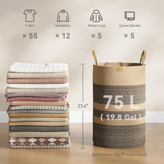 Nunsino 75L striped laundry hamper in-bedroom offers stylish storage solution.
