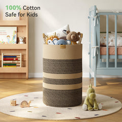 Nunsino 75L striped laundry hamper open-top demonstrates convenient loading and access.