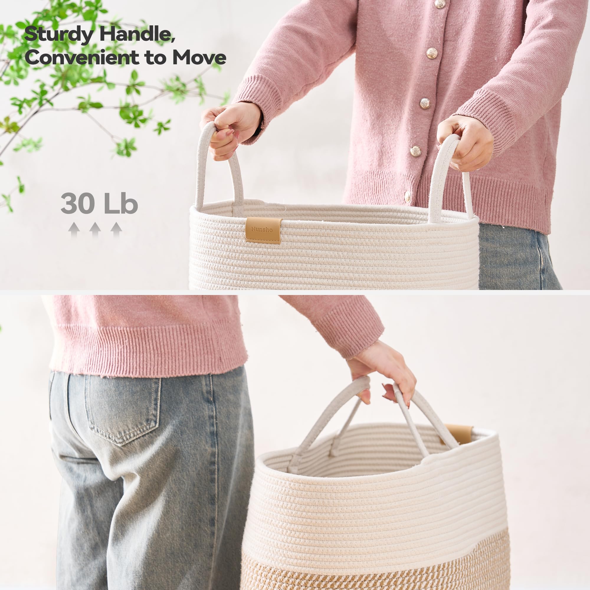 Nunsino 80L laundry hamper with handles enables easy moving between rooms