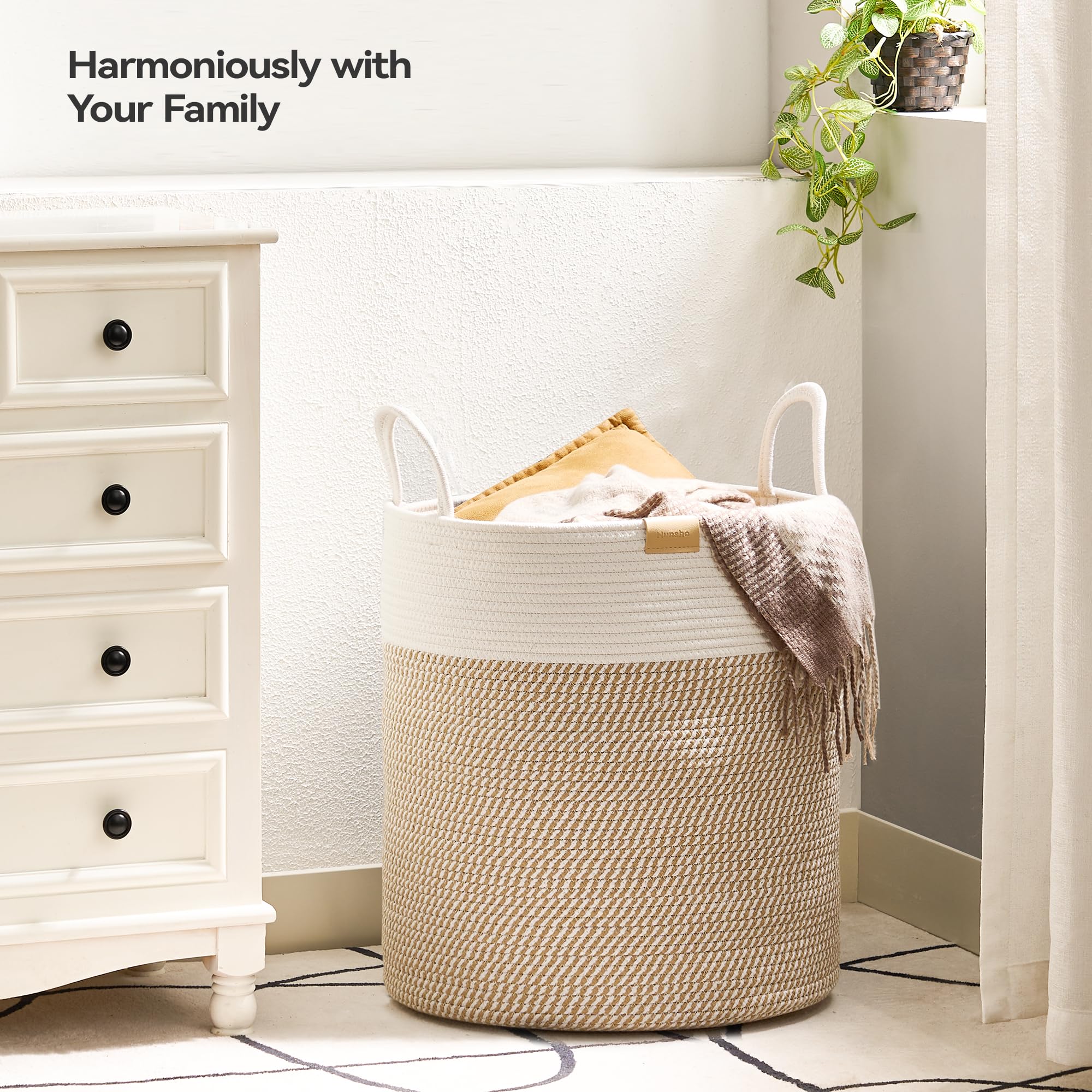 Nunsino 80L laundry hamper woven texture highlights durable cotton construction for daily use