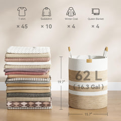 Nunsino beige-stripes basket designed for versatile storage in bedrooms or laundry.