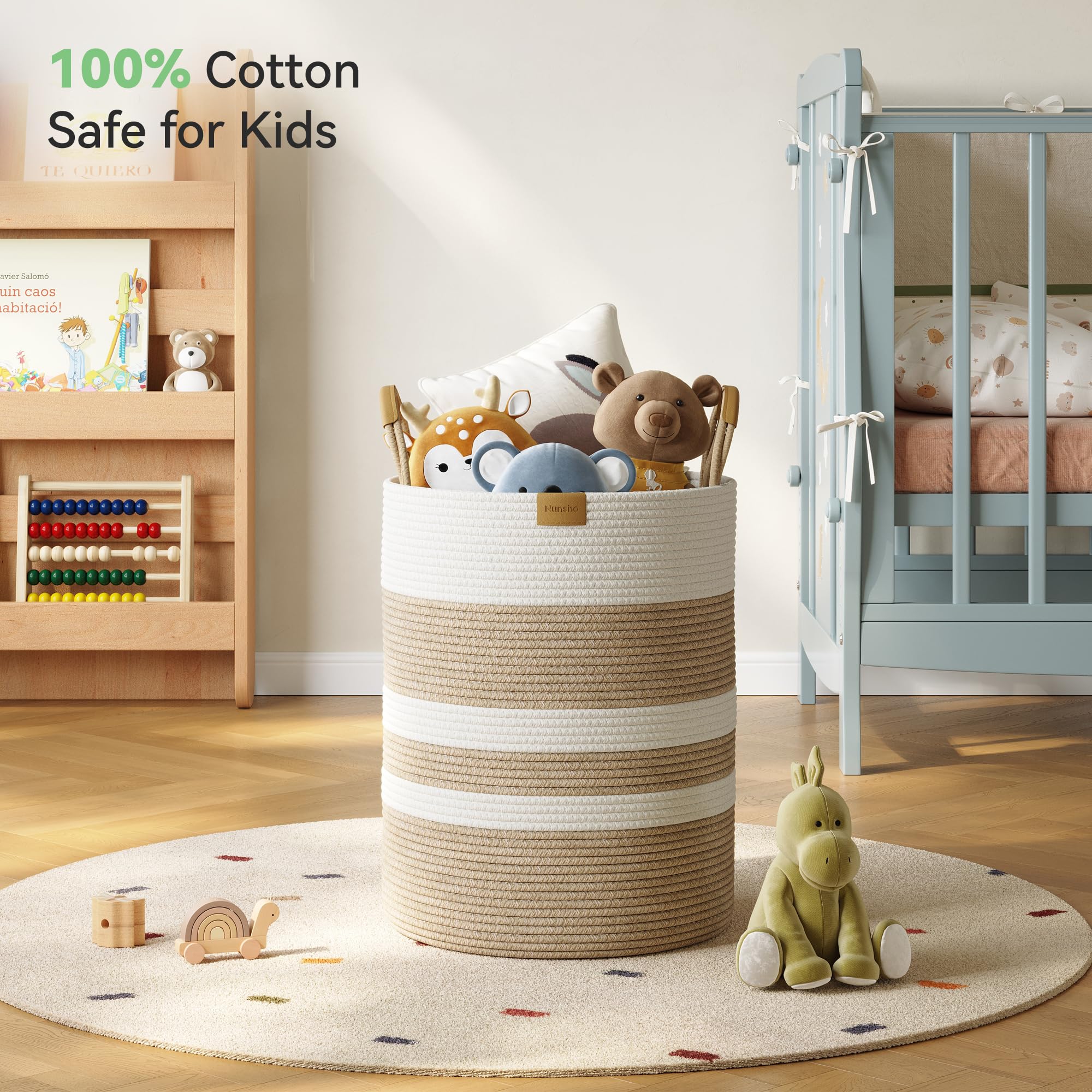 Nunsino cotton rope material emphasizes soft texture and planet-friendly fabric choice.