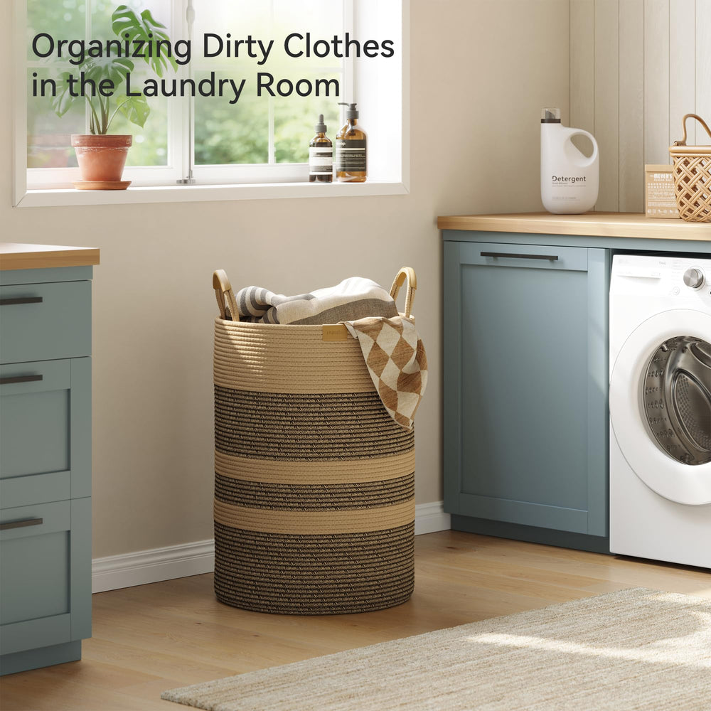 Nunsino cotton woven basket close-up highlights durable stitching for everyday laundry duties.