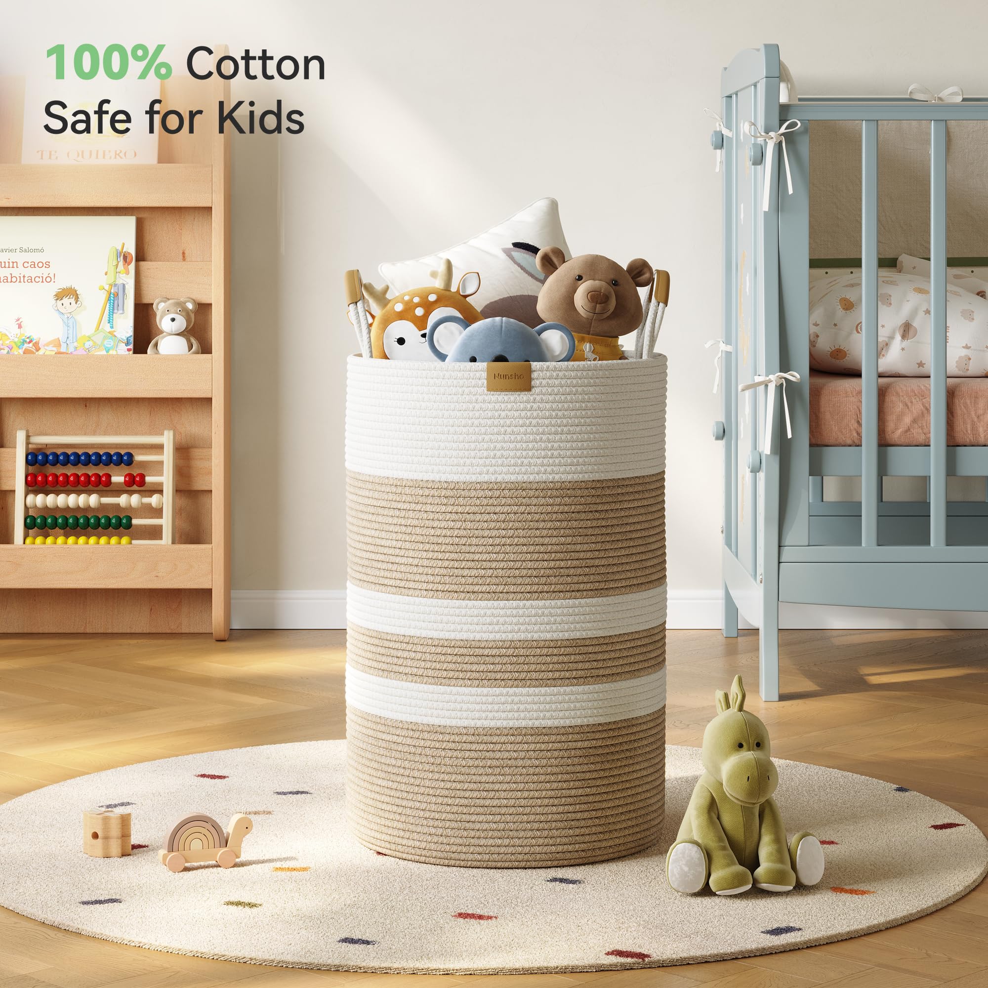 Nunsino foldable cotton storage bin, breathable option for blankets.