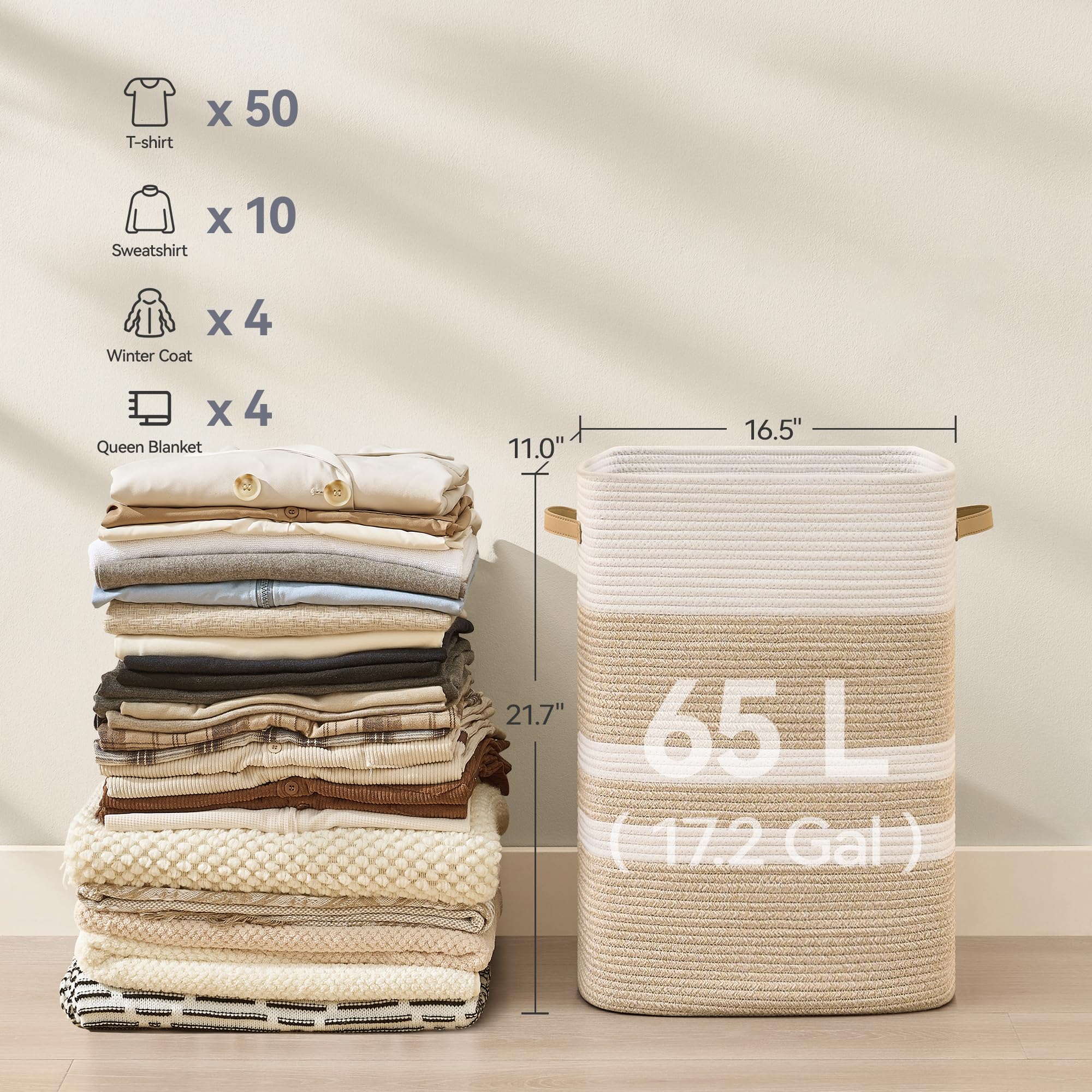 Nunsino brown-white color-block design complements decor while concealing laundry neatly.