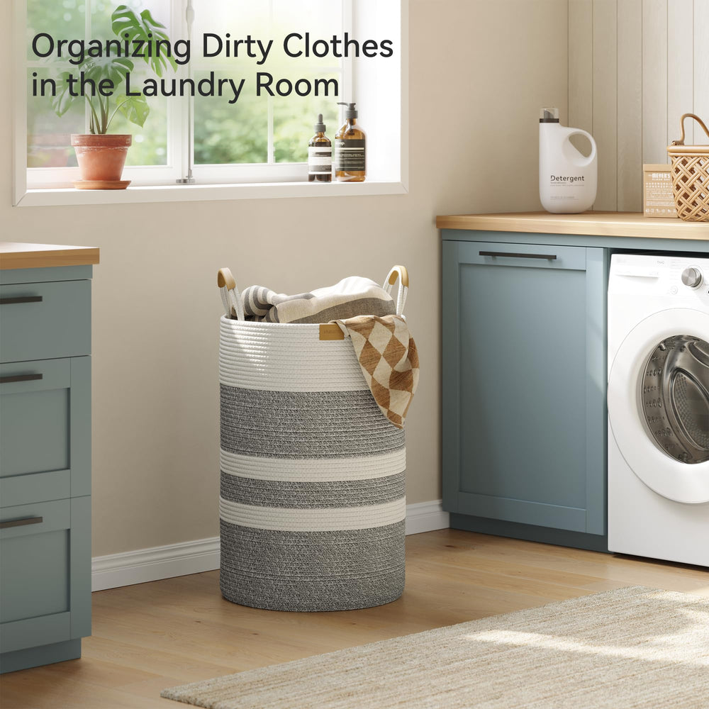Nunsino laundry hamper leather handles enable easy room-to-room transport