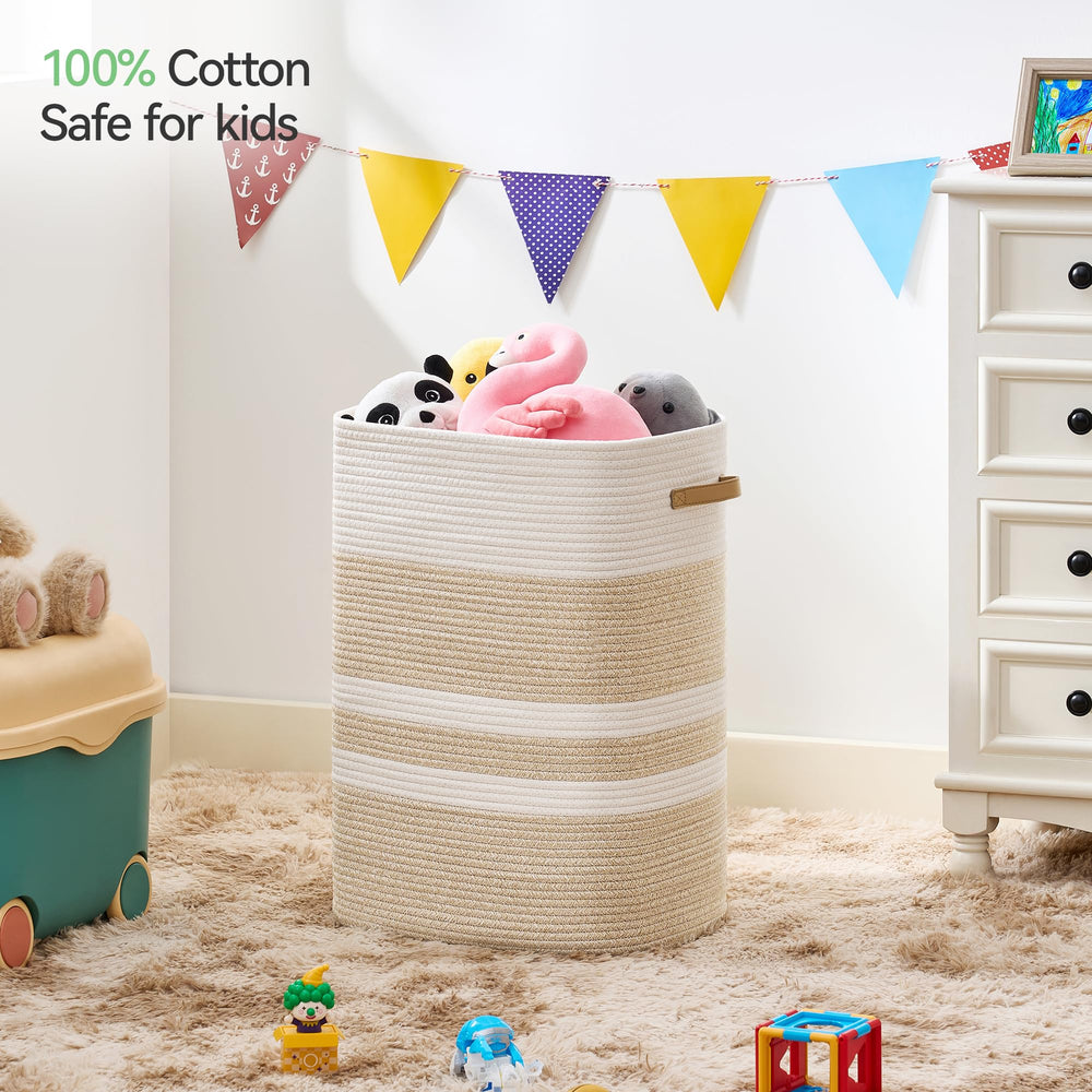 Nunsino woven cotton texture highlights breathable, eco-friendly storage for clothes and toys.