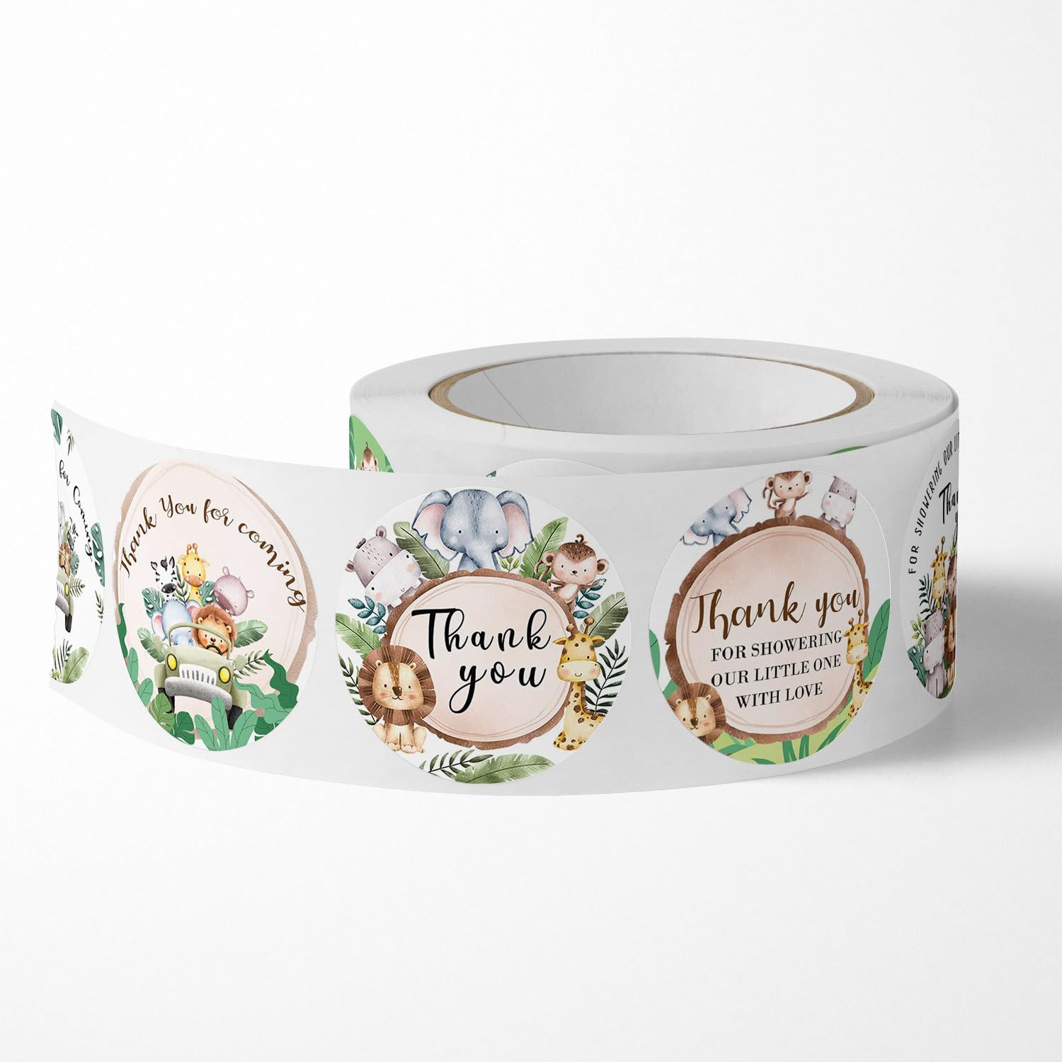 nuodslves Jungle Safari sticker on gift wrap demonstrates easy peel and secure adhesion.