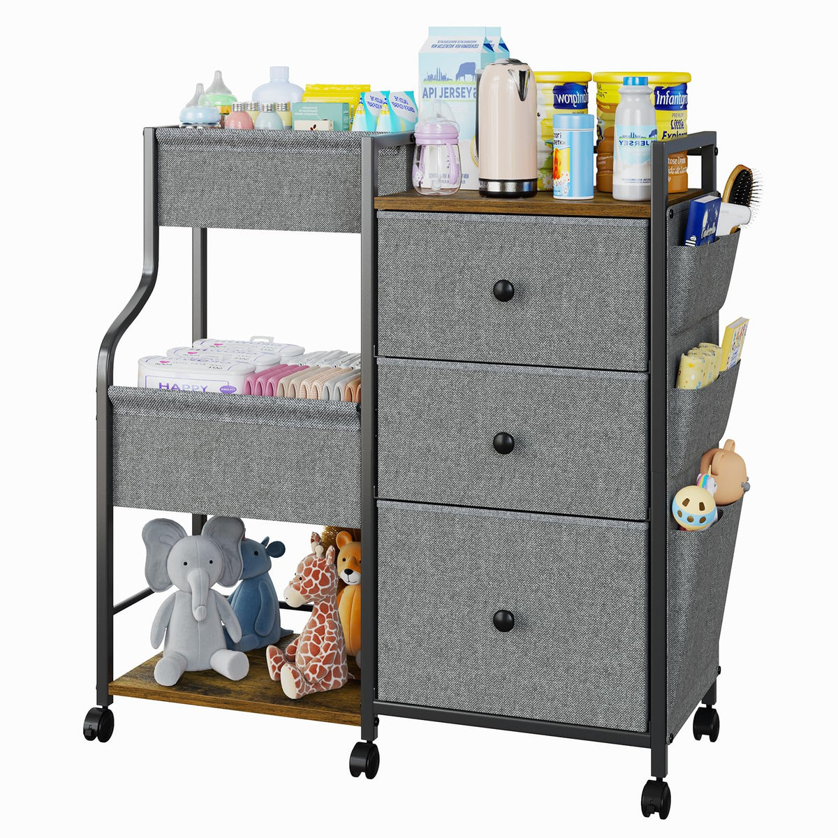 nuoex baby diaper caddy 3-tier top-drawer keeps nursery essentials within reach