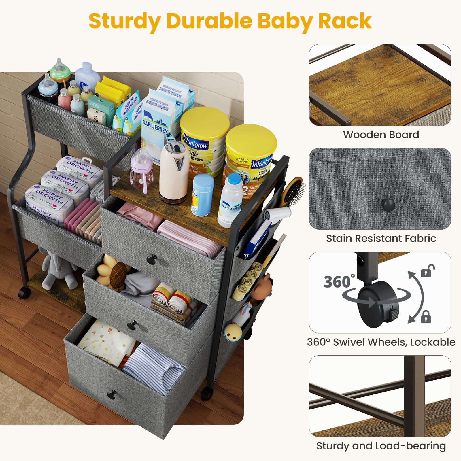 nuoex baby diaper caddy large-capacity storage for diapers wipes and bottles