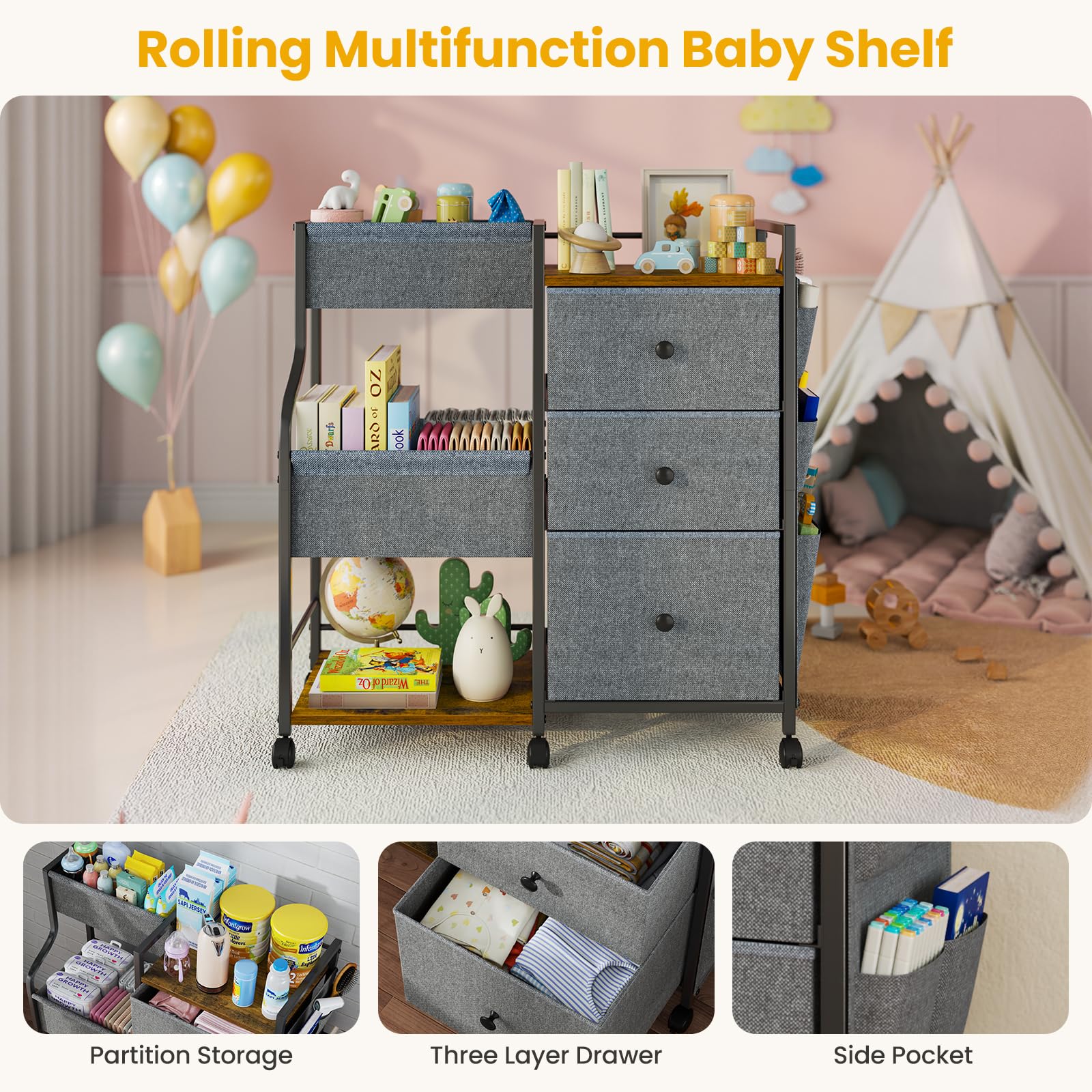 nuoex baby diaper caddy with locking brakes for security