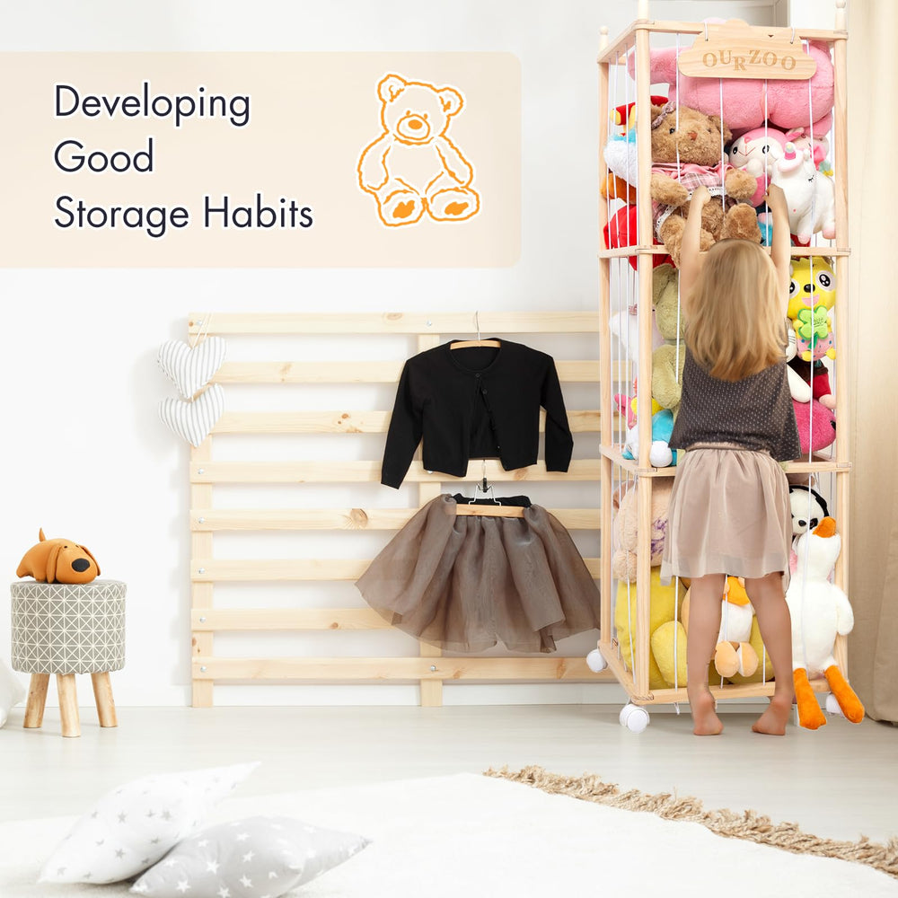 Nuoex decorative toy organizer doubles as seating in a playroom.