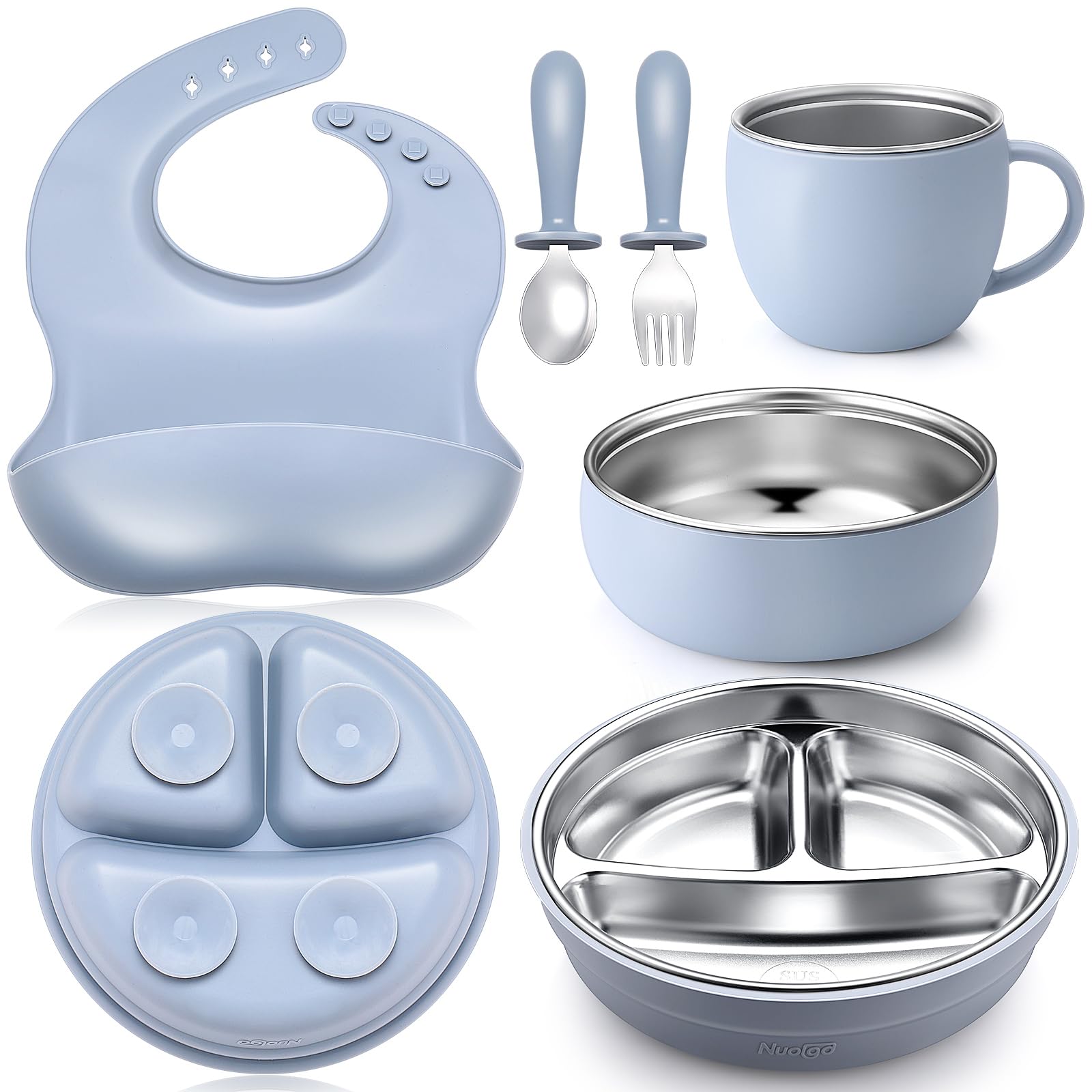Nuogo plate with removable silicone shell for safe, cool-to-touch meals.