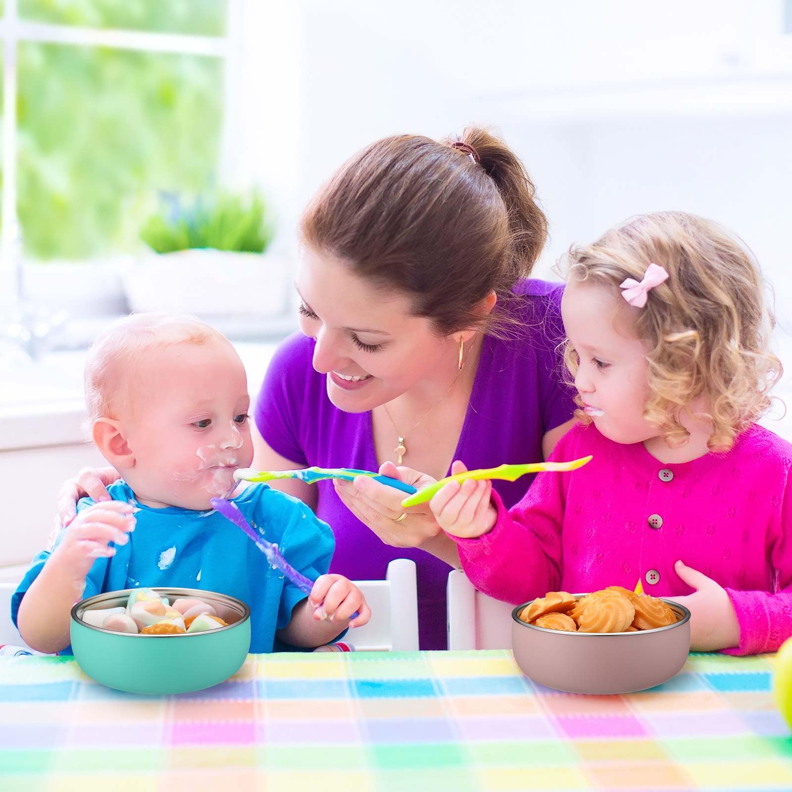 Nuogo baby bowls green silicone-shell designed for gentle handling.