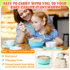 Nuogo baby bowls with green silicone shell for slip-resistant feeding.