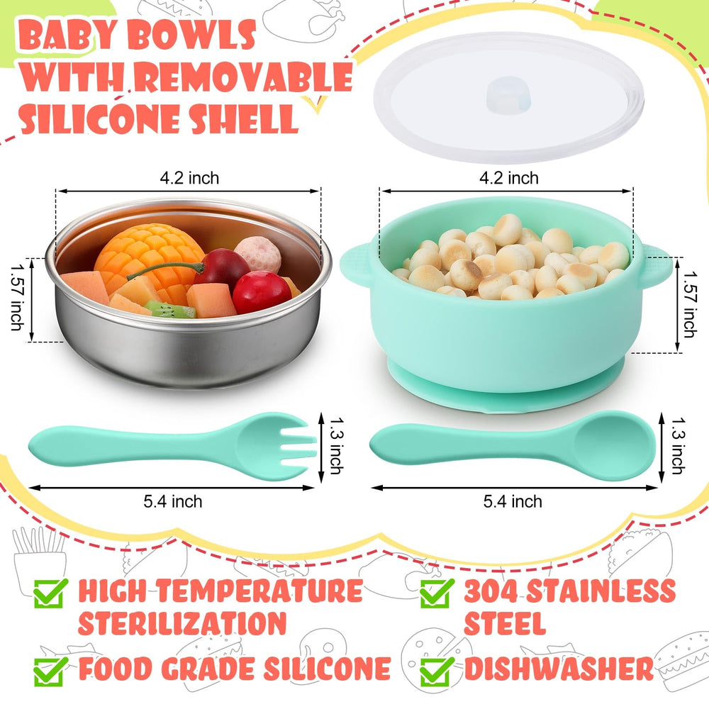 Nuogo baby bowls with yellow silicone shell for vibrant, organized mealtimes.