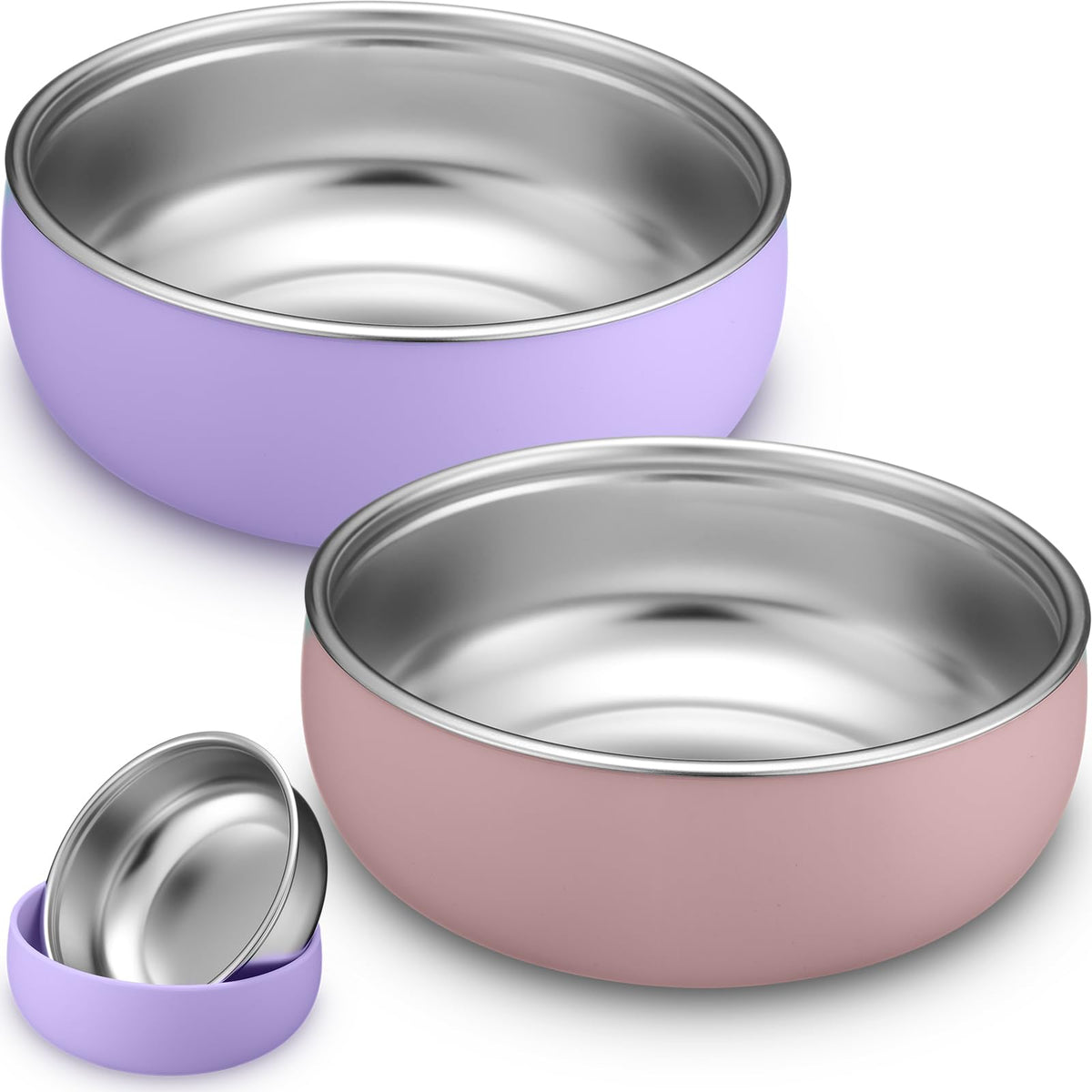Nuogo pink baby bowls with removable silicone shell for safe feeding