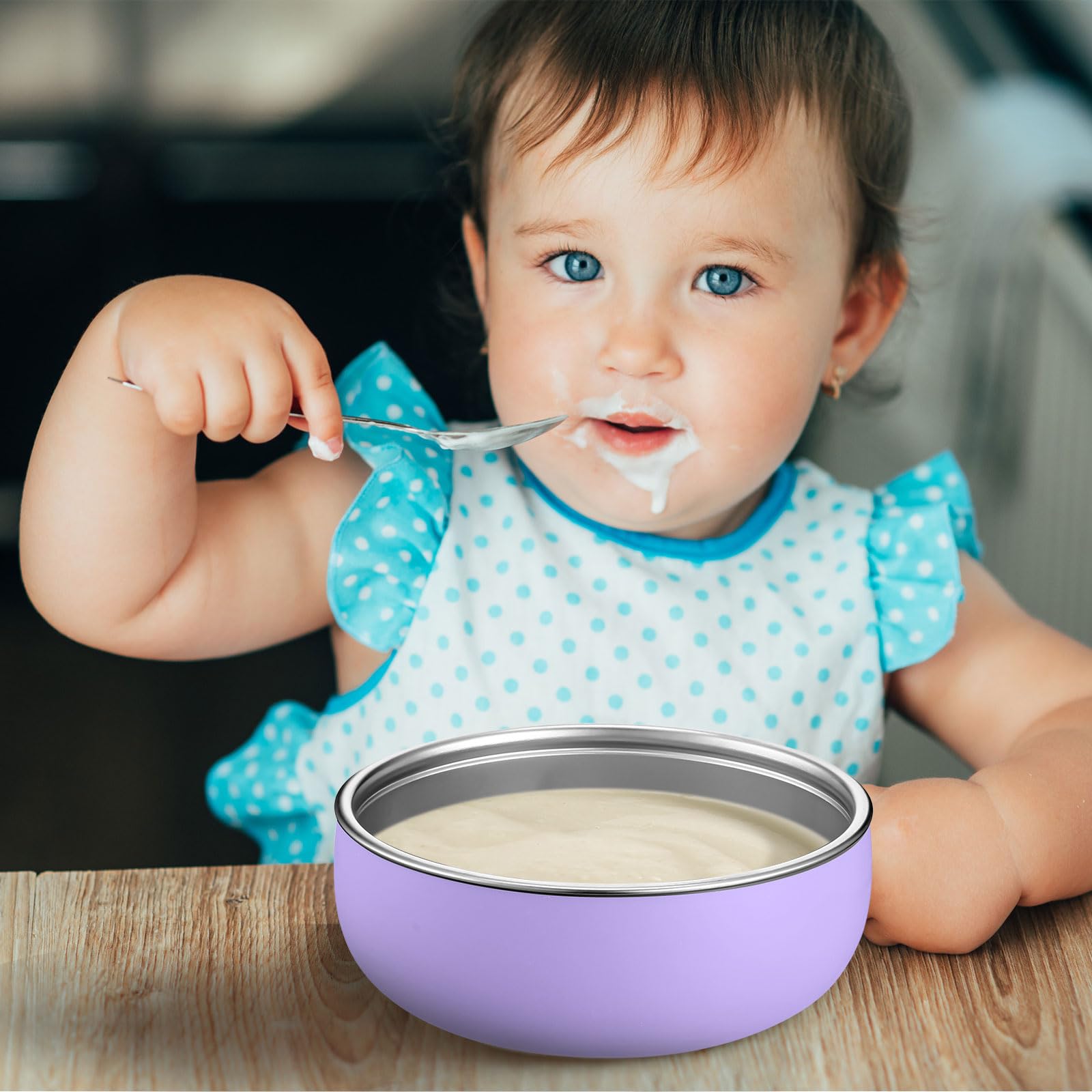 Nuogo purple baby bowls with removable silicone shell for spill-free meals