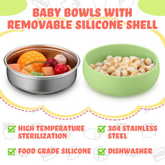 Nuogo bowls with silicone shells provide heat protection during use.
