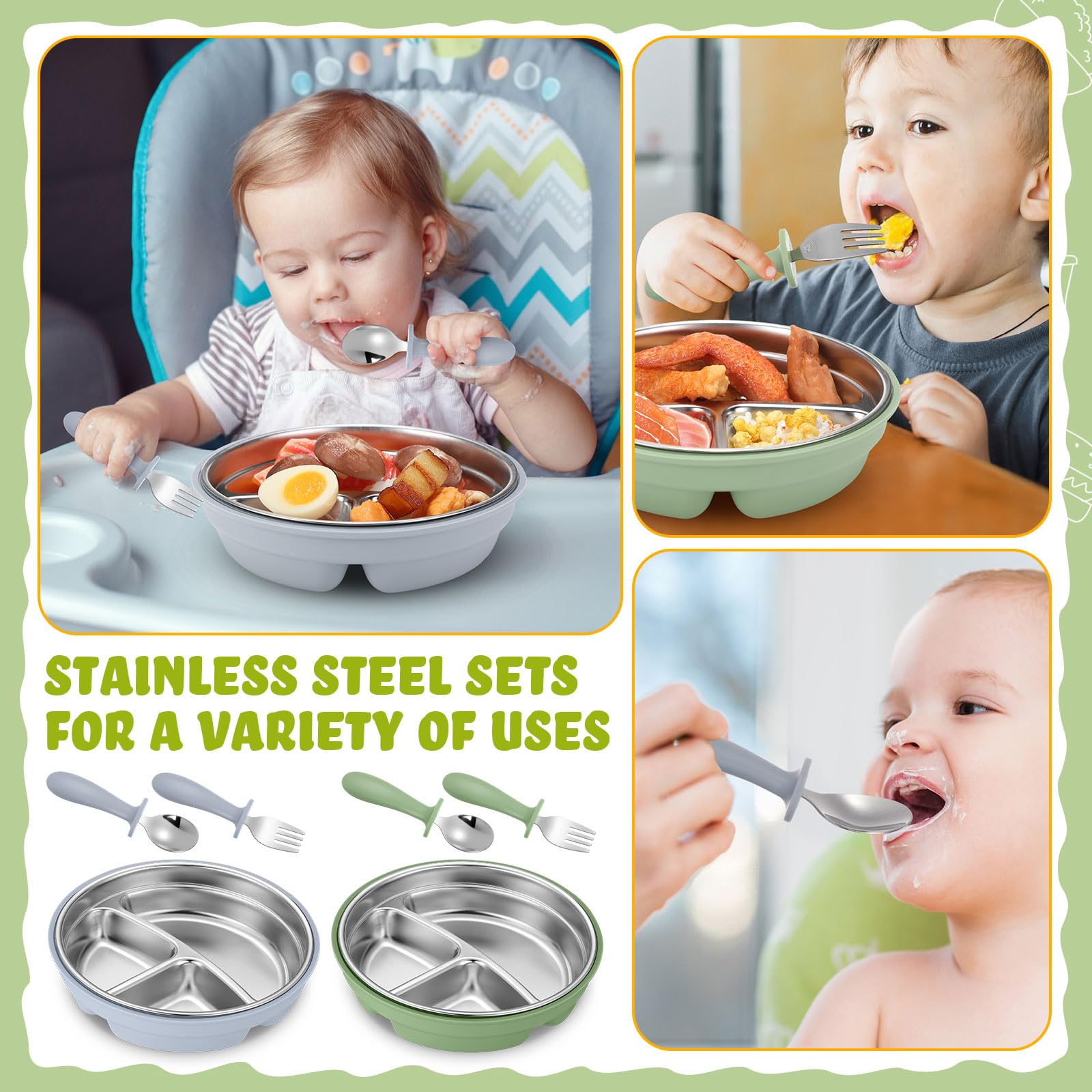Nuogo removable silicone shell plate provides safe, comfy grip during self-feeding.