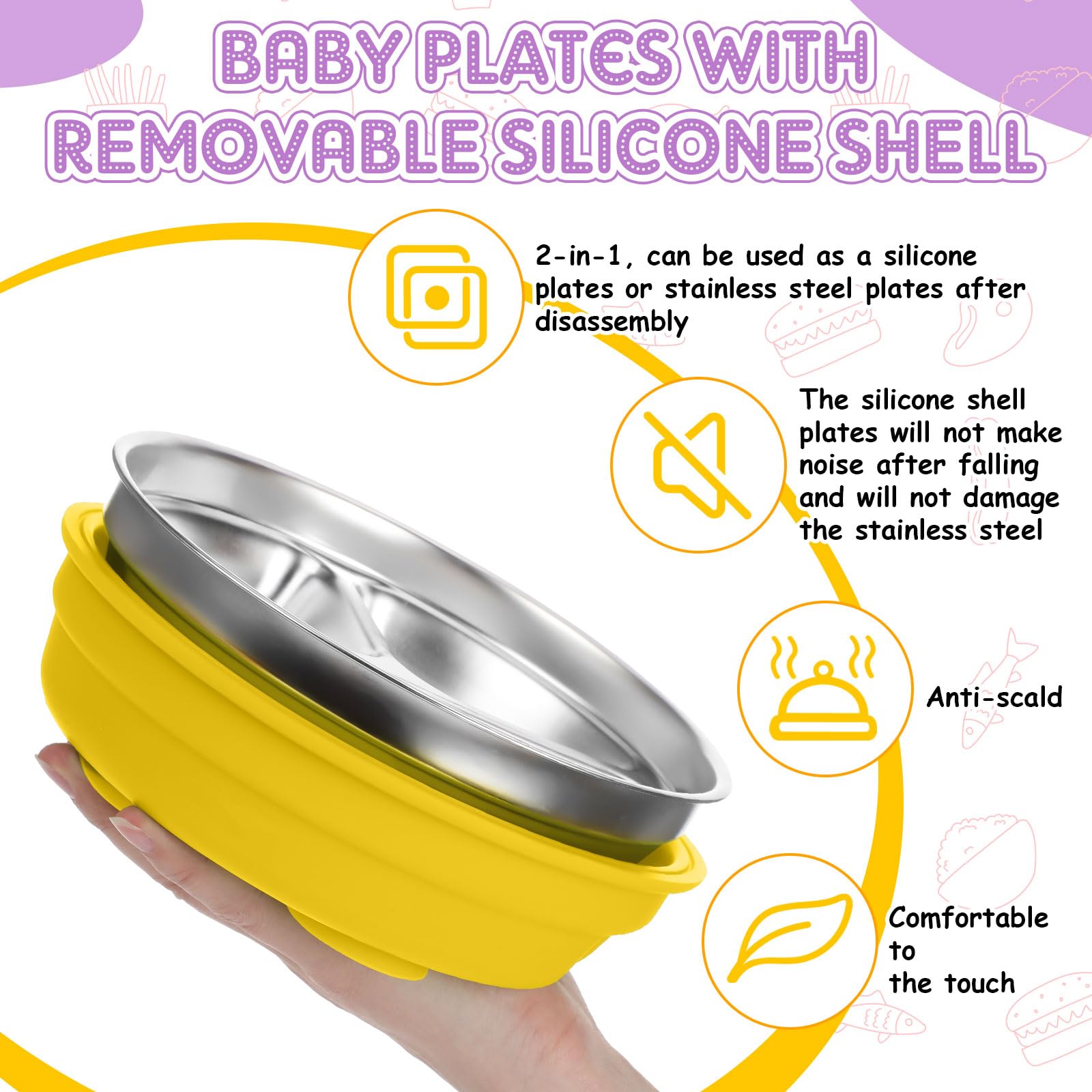 Nuogo stainless steel baby plate 7.5-inch diameter for portions