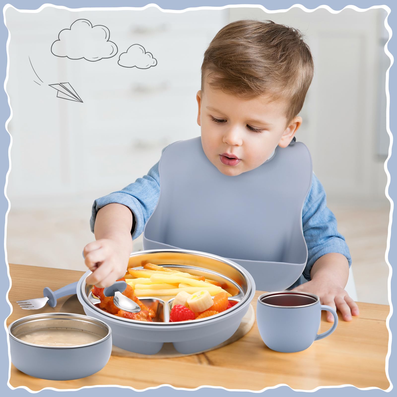 Nuogo stainless steel spoon with silicone shell for gentle feeding.