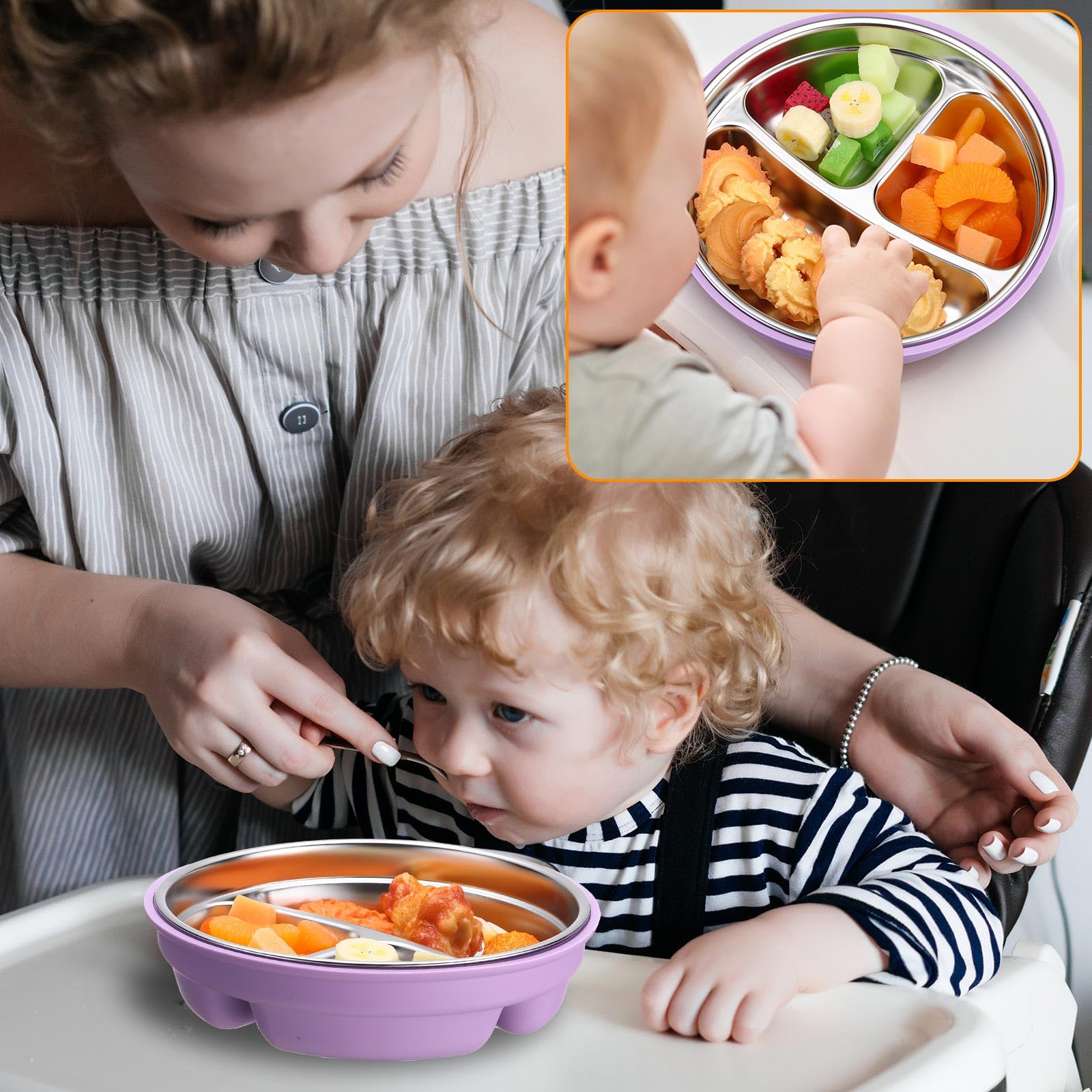 Nuogo suction cups on bottom improve table stability during feeding.