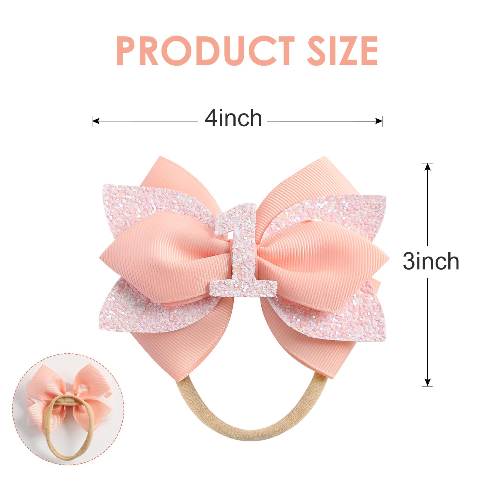 Nuolich glitter birthday bow peach with number 2 detail for milestone photos.