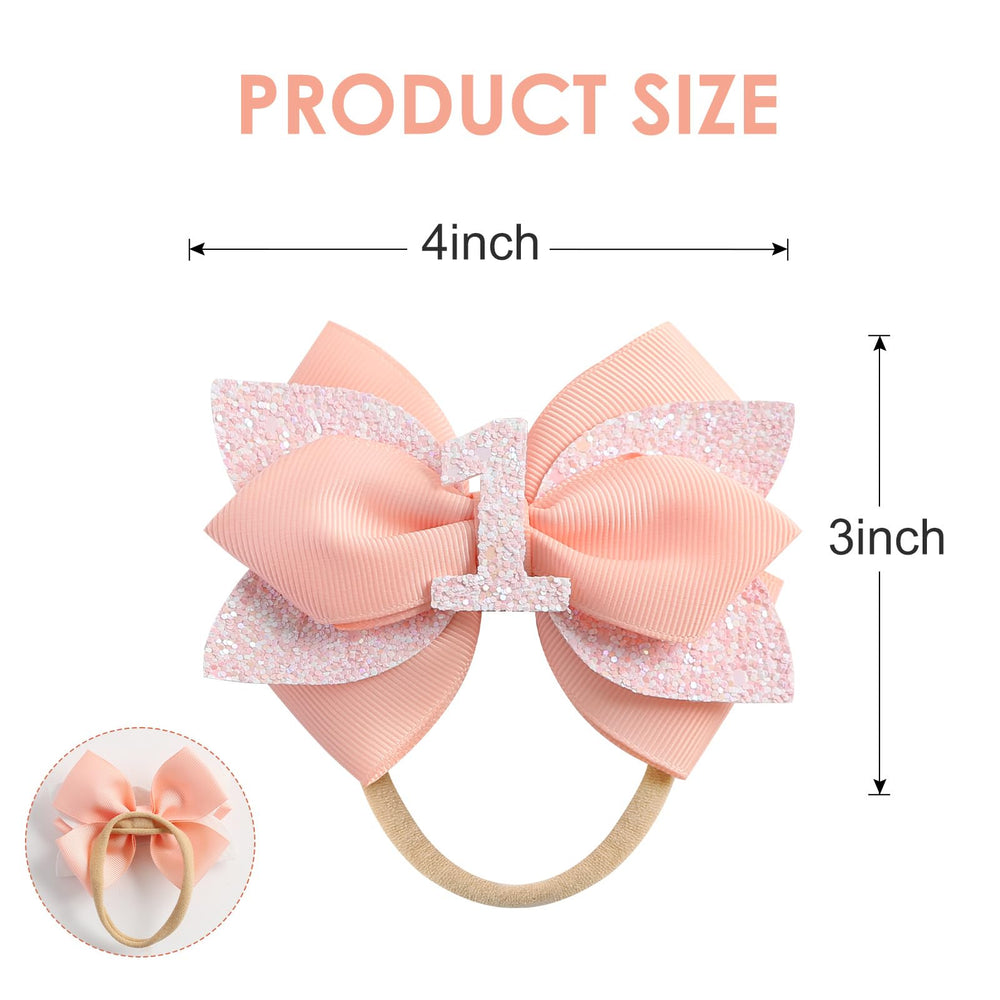 Nuolich glitter birthday bow peach with number 2 detail for milestone photos.