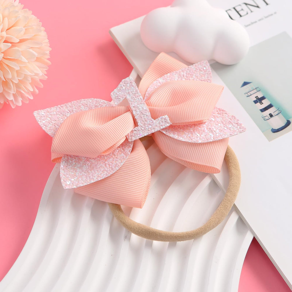 Nuolich glitter birthday bow peach with number 4 detail for birthday shoots.