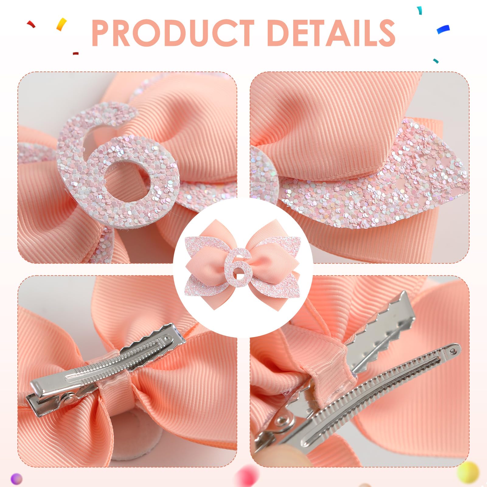 Nuolich glitter birthday bow peach on-child wear for cute birthday photos.