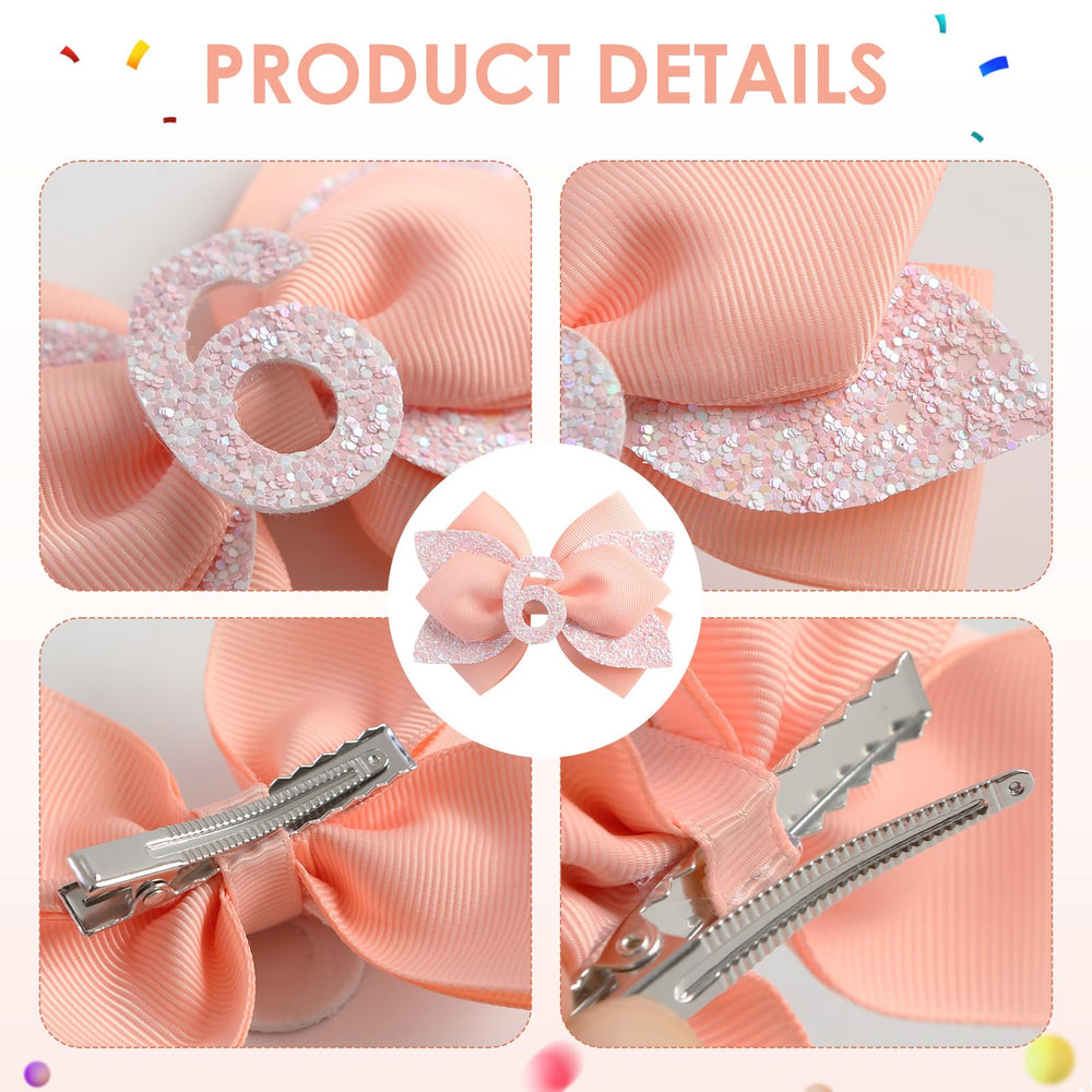 Nuolich glitter birthday bow peach on-child wear for cute birthday photos.