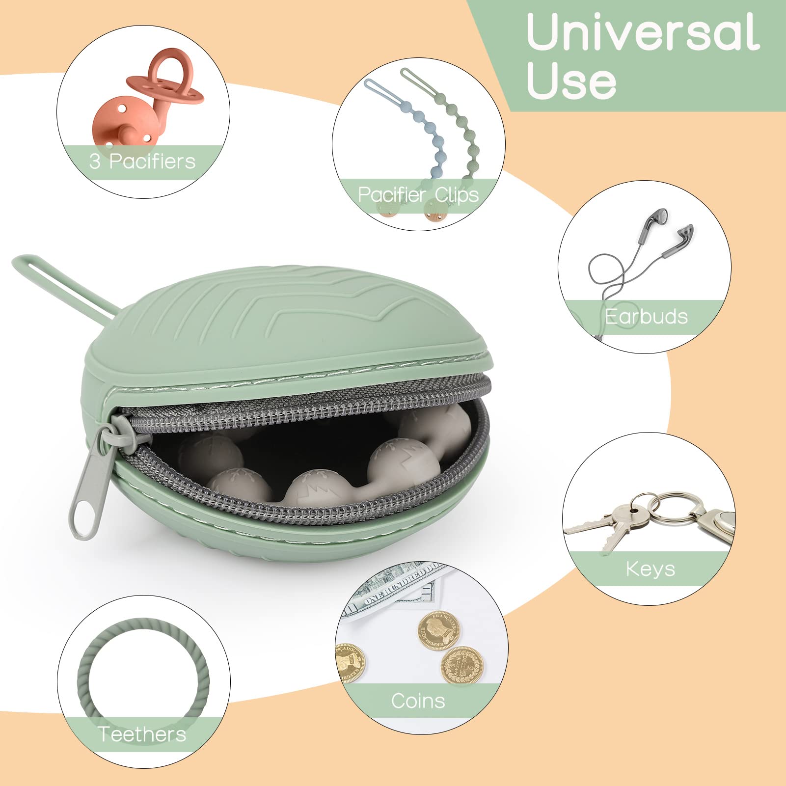 Nupoopy gender-neutral pacifier case in ether and light grey for everyday use.