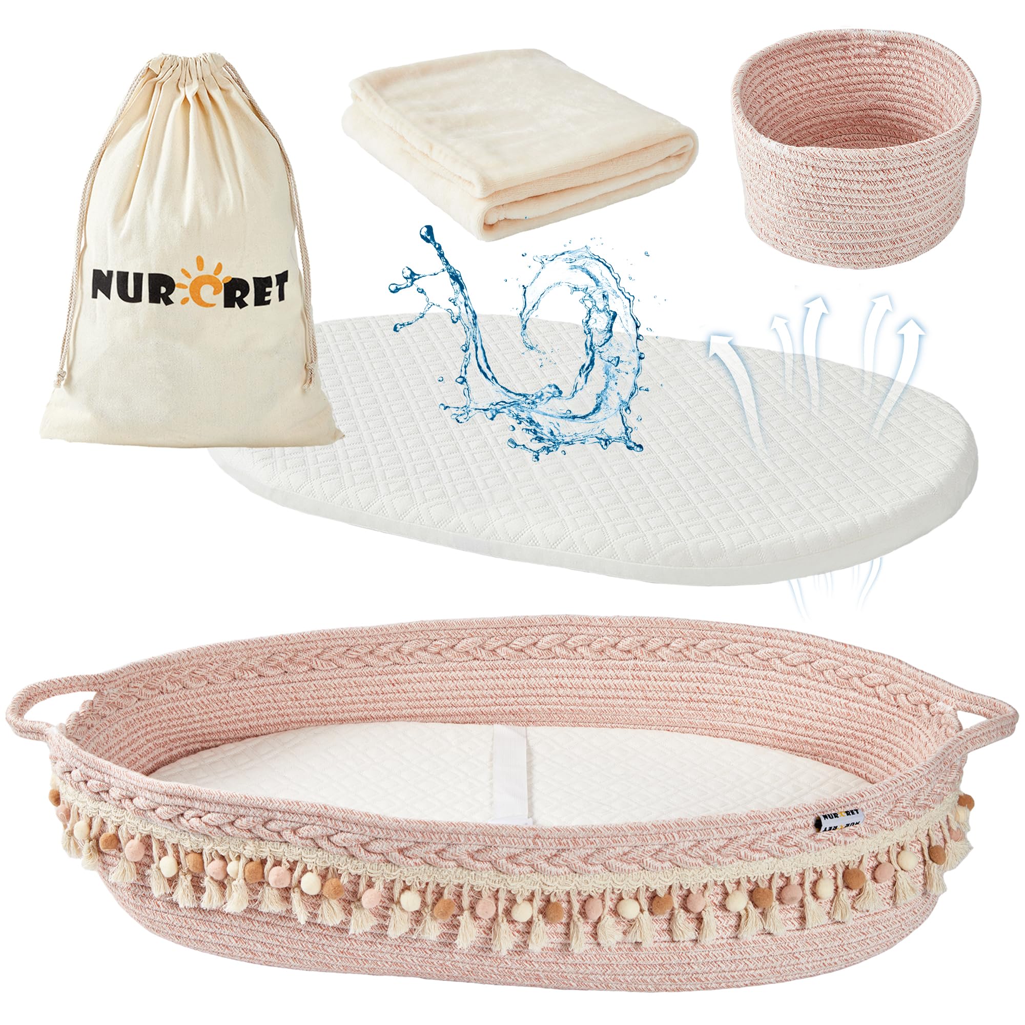 Nurcret baby changing basket pink foldable design for easy travel and diaper changes