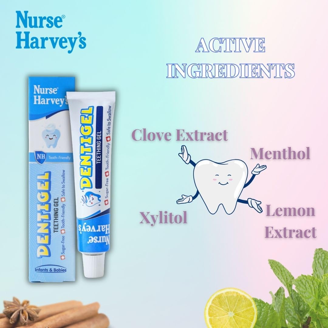 Nurse Harvey's Dentigel features safe, swallow-friendly ingredients for early teething care.