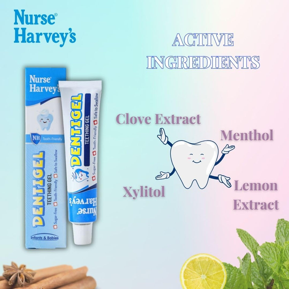 Nurse Harvey's Dentigel features safe, swallow-friendly ingredients for early teething care.