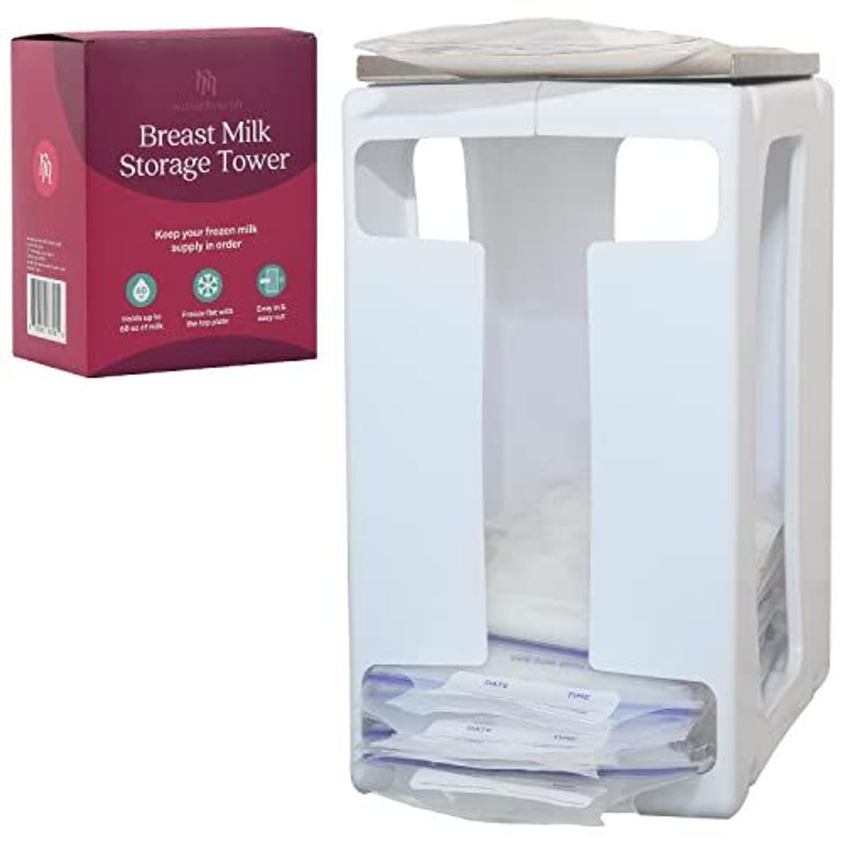 Nurse & Nourish breast-milk-storage-tower white assembly for clutter-free freezer organization.