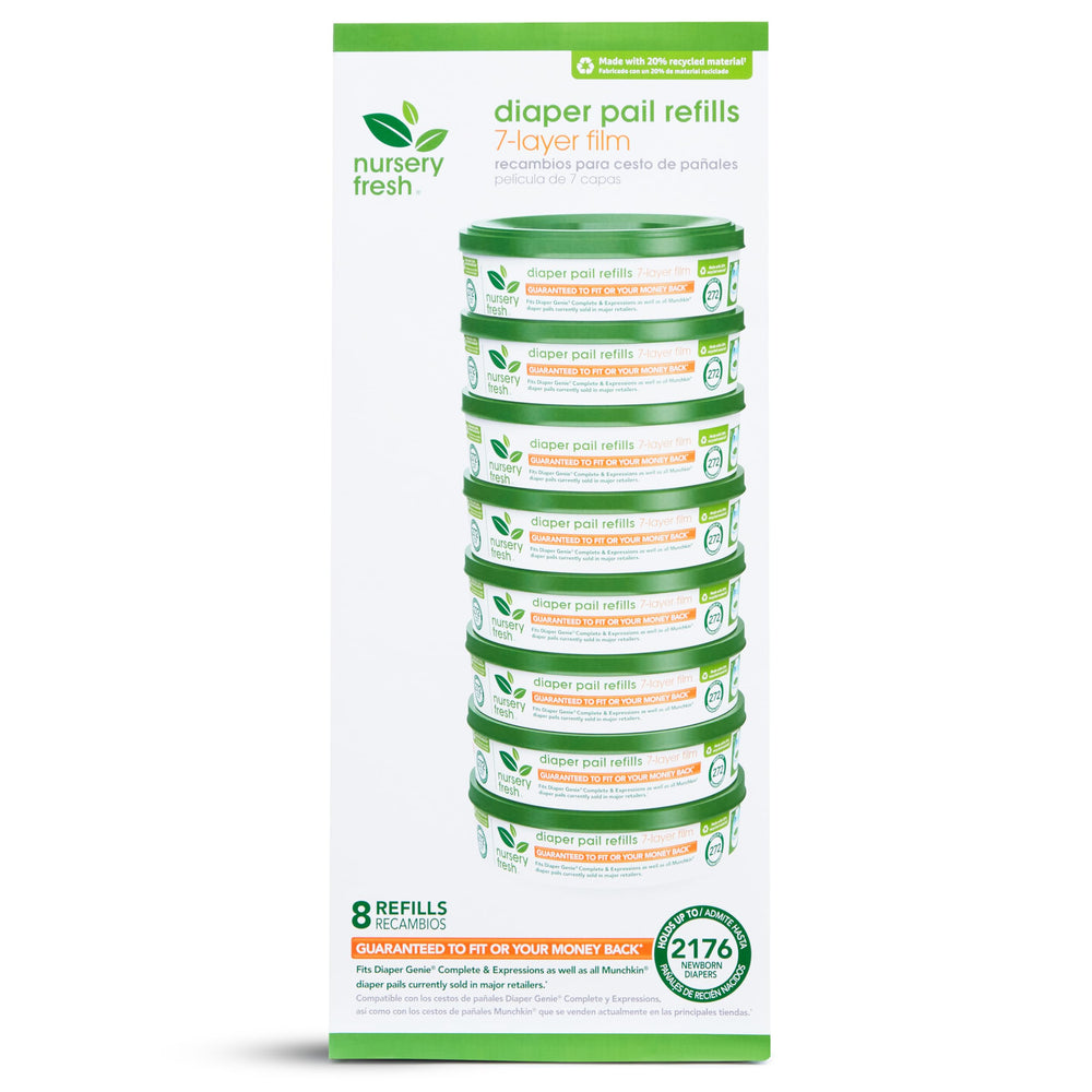 Nursery Fresh refill rings with 7-layer film provide durable odor protection.