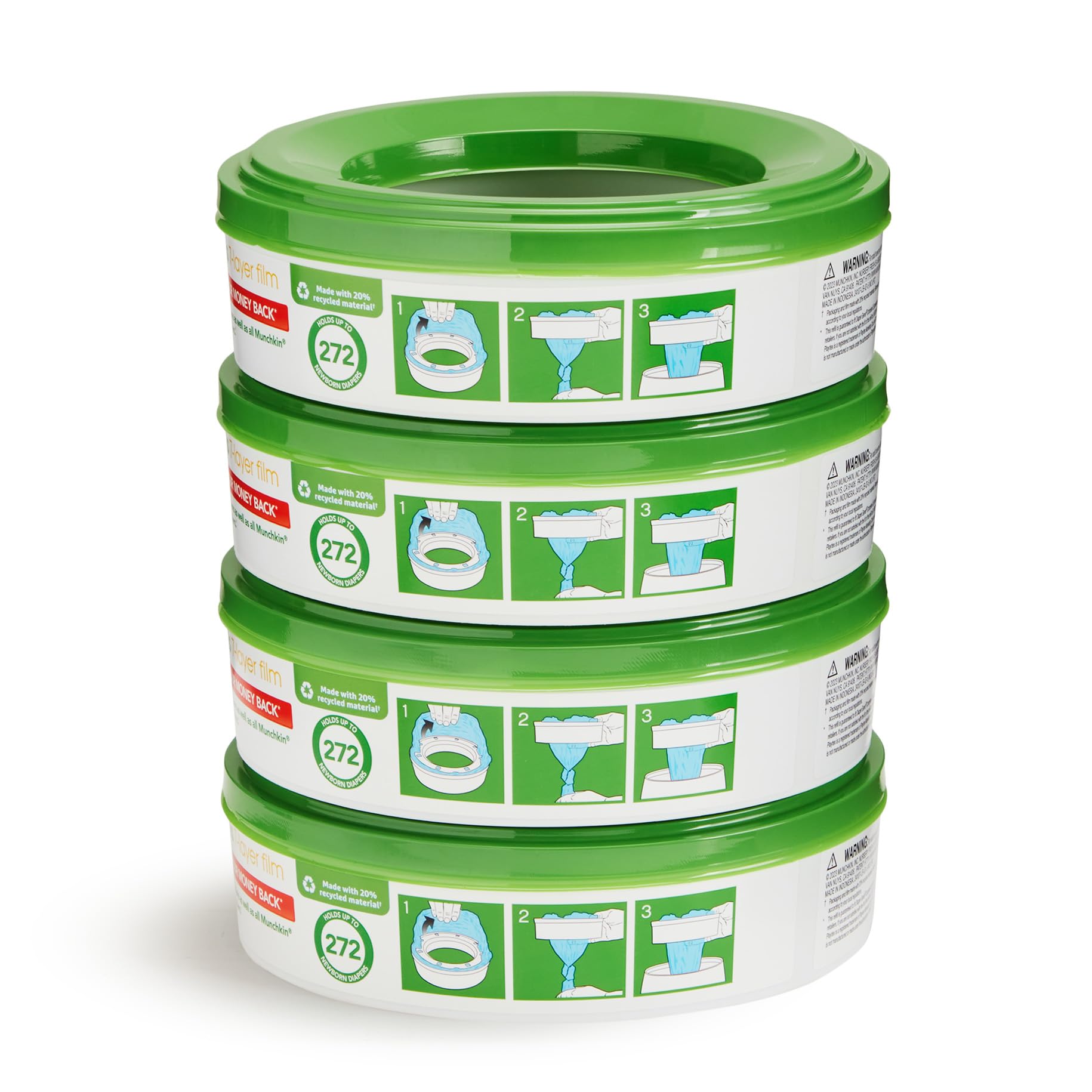 Nursery Fresh refill rings demonstrating compatibility with various diaper pails at a glance.