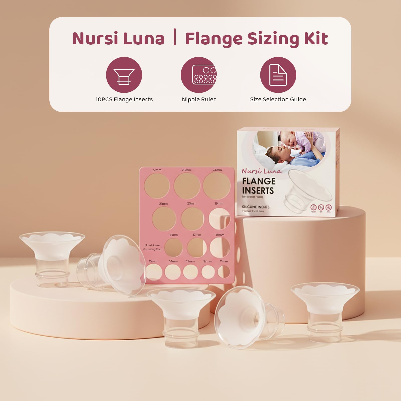 Nursi Luna 15mm flange insert enhances comfort during pumping sessions.