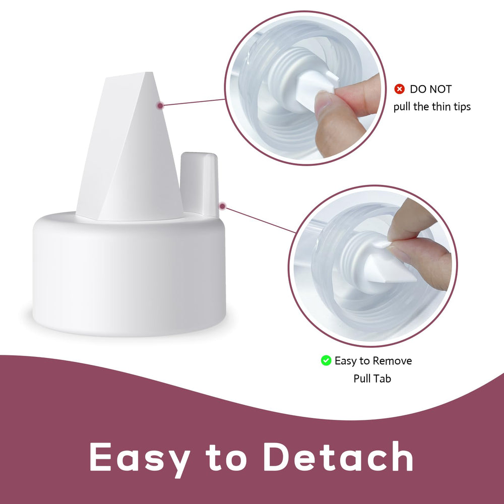 Nursi Luna grab-tab duckbill valve for easy replacement.
