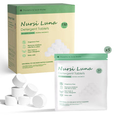 Nursi Luna tablet dissolving in water delivers quick, thorough cleaning for baby bottles.
