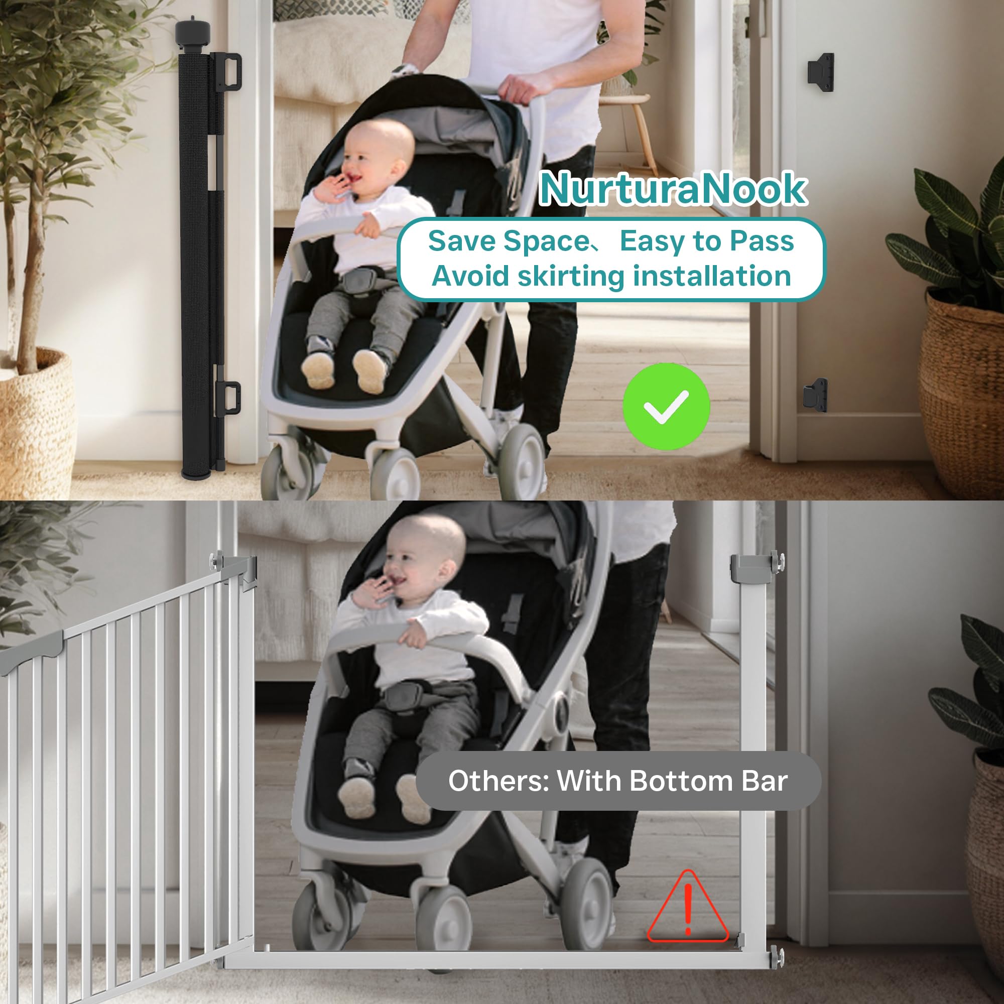 NurturaNook safety lock anti-climb design prevents escapes from curious toddlers.