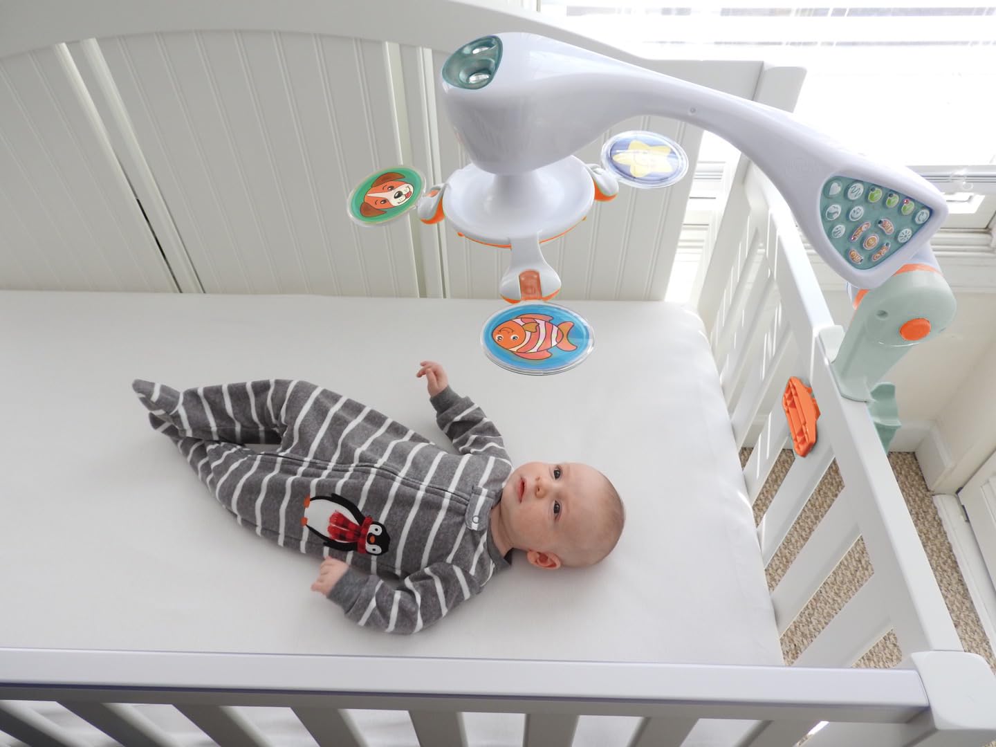 Nurture Smart crib mobile offering five sound options for soothing routines.
