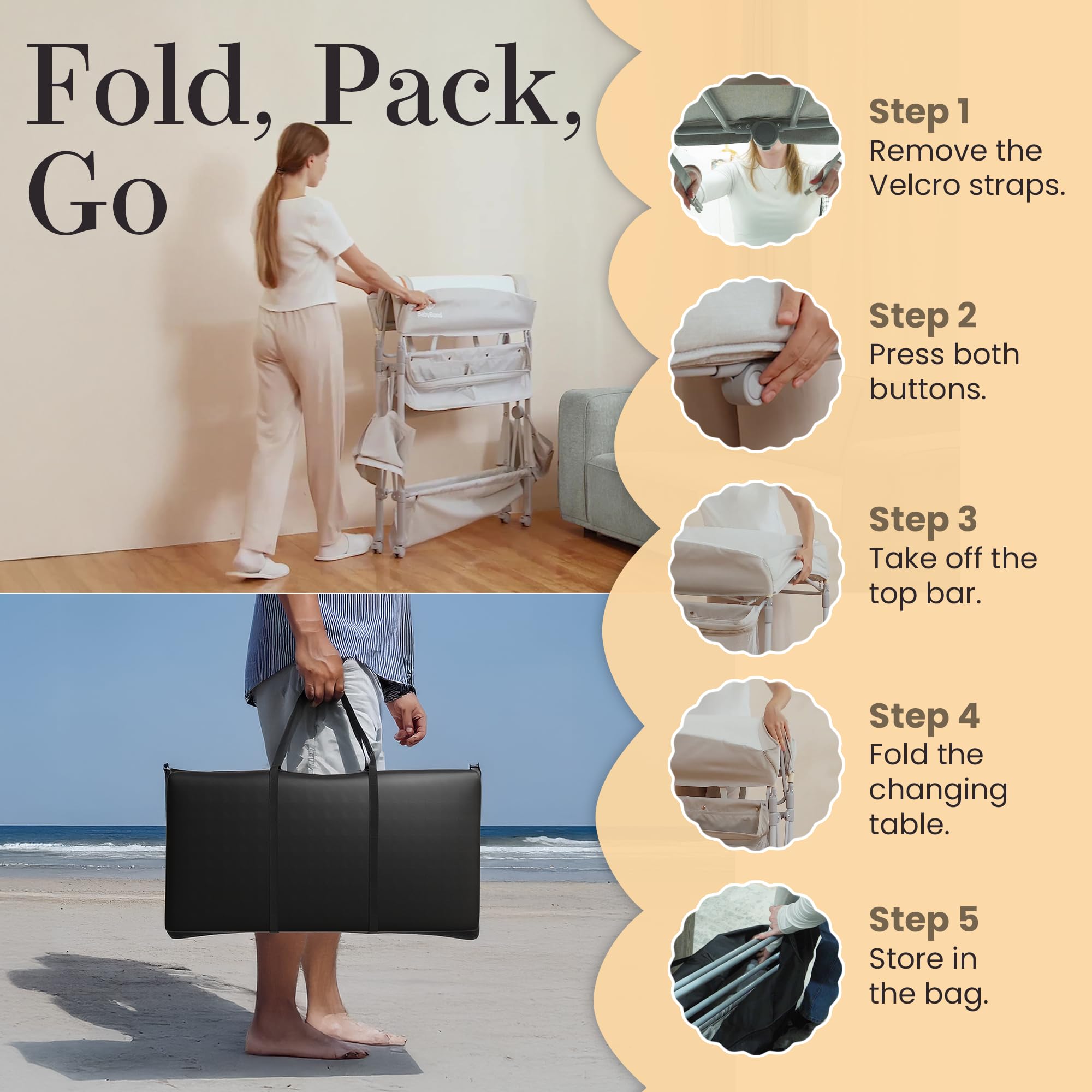 NurturePatch portable changing table side baskets keep diapers and wipes within reach