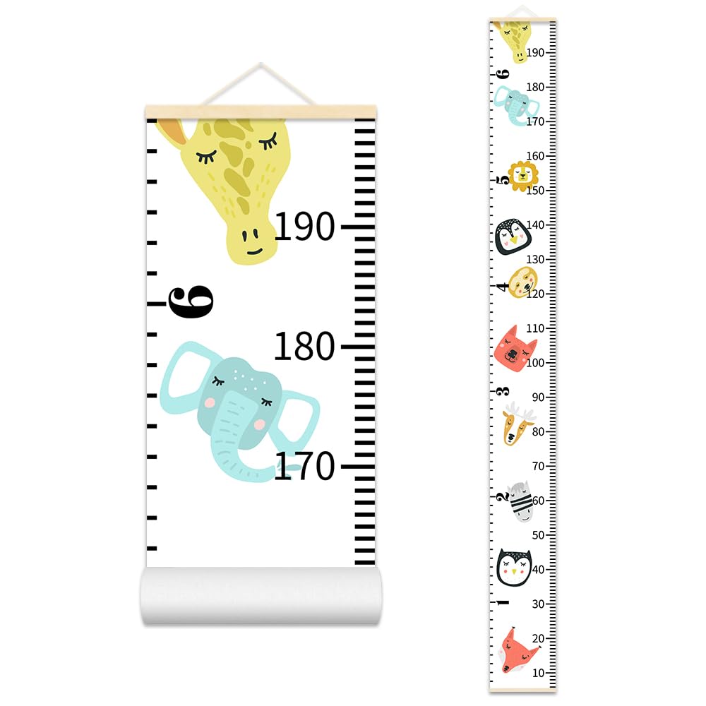 Nustila cute animals growth chart canvas closeup highlighting playful nursery decor and tracking growth.