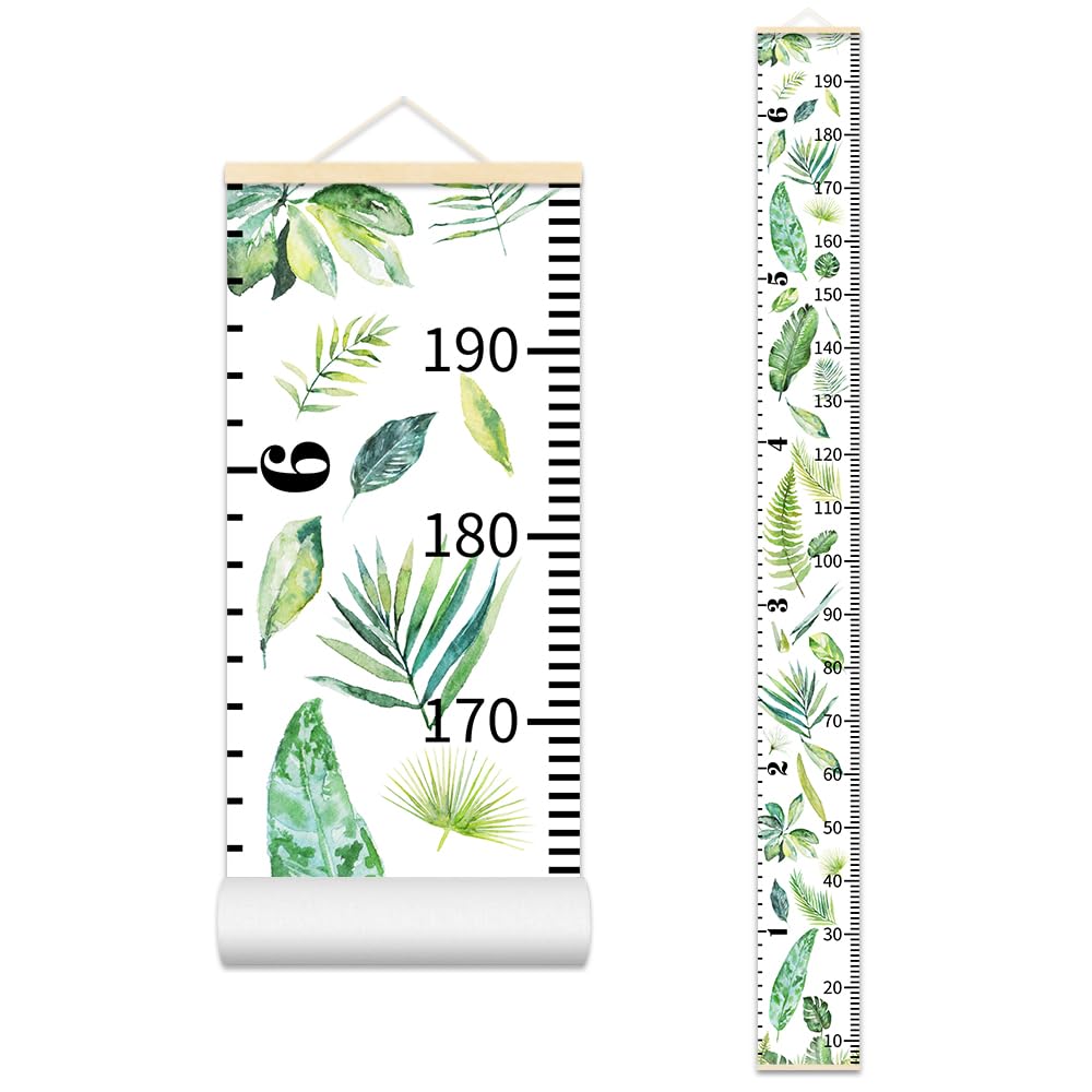 Nustila growth chart in kids room with beige frame for milestone tracking.